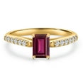 thumbnail image 3 of Gem Stone King 10K Yellow Gold Red Rhodolite Garnet and Lab Grown Diamond Engagement Ring for Women | 0.91 Cttw | Emerald Cut 6X4MM | Gemstone January Birthstone | Size 6, 3 of 6