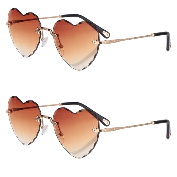 Hemoton 2 pcs  Frameless Thick Edges Sunglasses Wave Heart Shape Fashion Sunglasses
