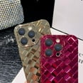 thumbnail image 3 of Compatible with iPhone 14 Pro Case for Women 3D Luxury Woven Grid Pattern Desgin Plating Phone Case Camera Protection Shockproof Phone Case for iPhone 14 Pro 6.1" - Gold, 3 of 10