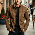 thumbnail image 4 of Rexolia Men’s Jacket Slim Fit Washed Fabric Multi Pocket Workwear Stand Collar Zip Coffee M, 4 of 5