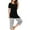 Black #01, variant on Busydd Womens Pajama Sets Fashion Loose Comfort Nightgowns for Women Casual Round Neck Solid Color Short Sleeve Pleated Button Up Tee Tops and Knee Length Striped Pants with Pockets