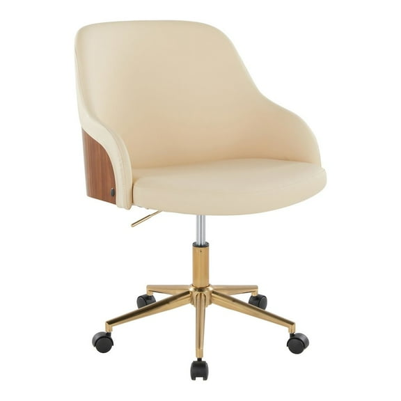 LumiSource Bacci Office Chair in Gold Metal, Walnut Wood, Cream PU color