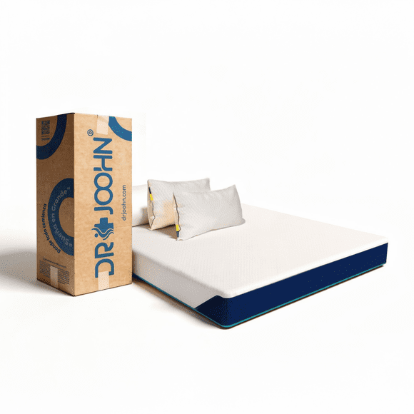 Colchón en Caja + Almohadas Nube Estándar DR JOOHN King Size Zen Confort 20cm, Memory Gel Semi Firme para Todas las Edades.