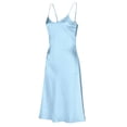thumbnail image 5 of Women's Satin Long Nightgown Adjustable Spaghetti Strap Silky Sleepwear Dress Elegant V Neck Side Split Summer Pajama Dresses, 5 of 6