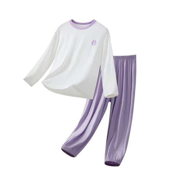 Mlzmgr Boys Girls Outfits 2 Piece Long Sleeve Crew Neck Tops Elastic Waist Pants Soft Comfy Casual Loungewear Sets for Kids(14-15Years,Purple)
