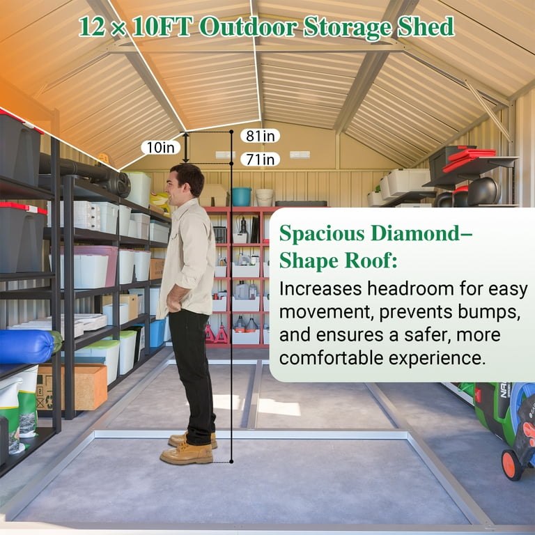 LZBEITEM 10' x 12' Metal Outdoor Storage Shed with Floor Frame Kit
