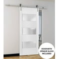thumbnail image 3 of Sturdy Barn Door 30 x 80 inches Frosted Glass 3 Lites | Lucia 4070 White Silk | Stainless Steel 6.6FT Rail Hangers Heavy Set | Solid Panel Interior Doors, 3 of 6