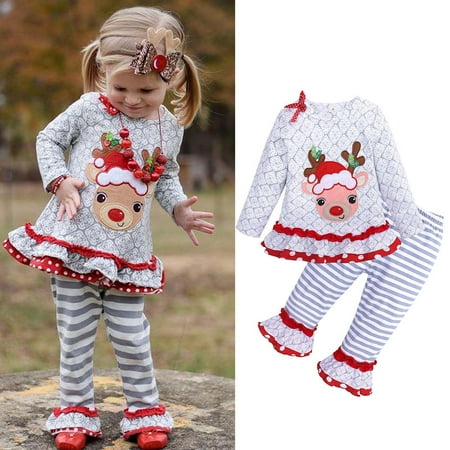 

Leutsin Baby Boys Short-Sleeve Bodysuit Autumn Winter Baby Girls Christmas Pattern Printed Long-sleeved Top Pants Suit