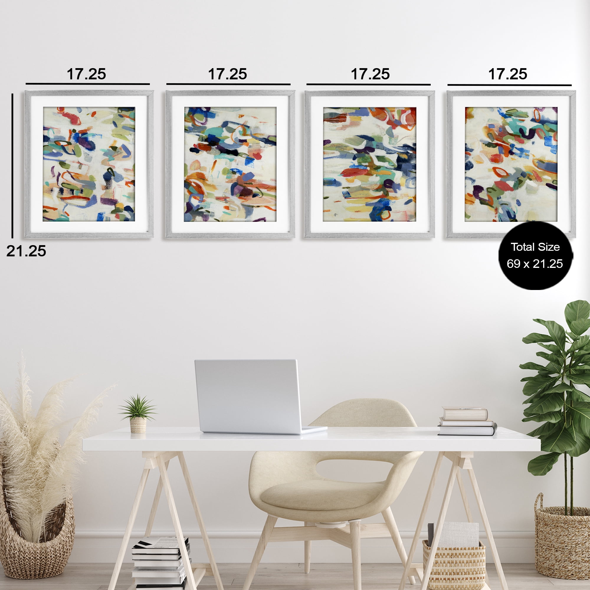 Stupell Industries Primary Hues Composition 4 Piece Gray Framed Print Under Glass Set, design by Lisa Ridgers