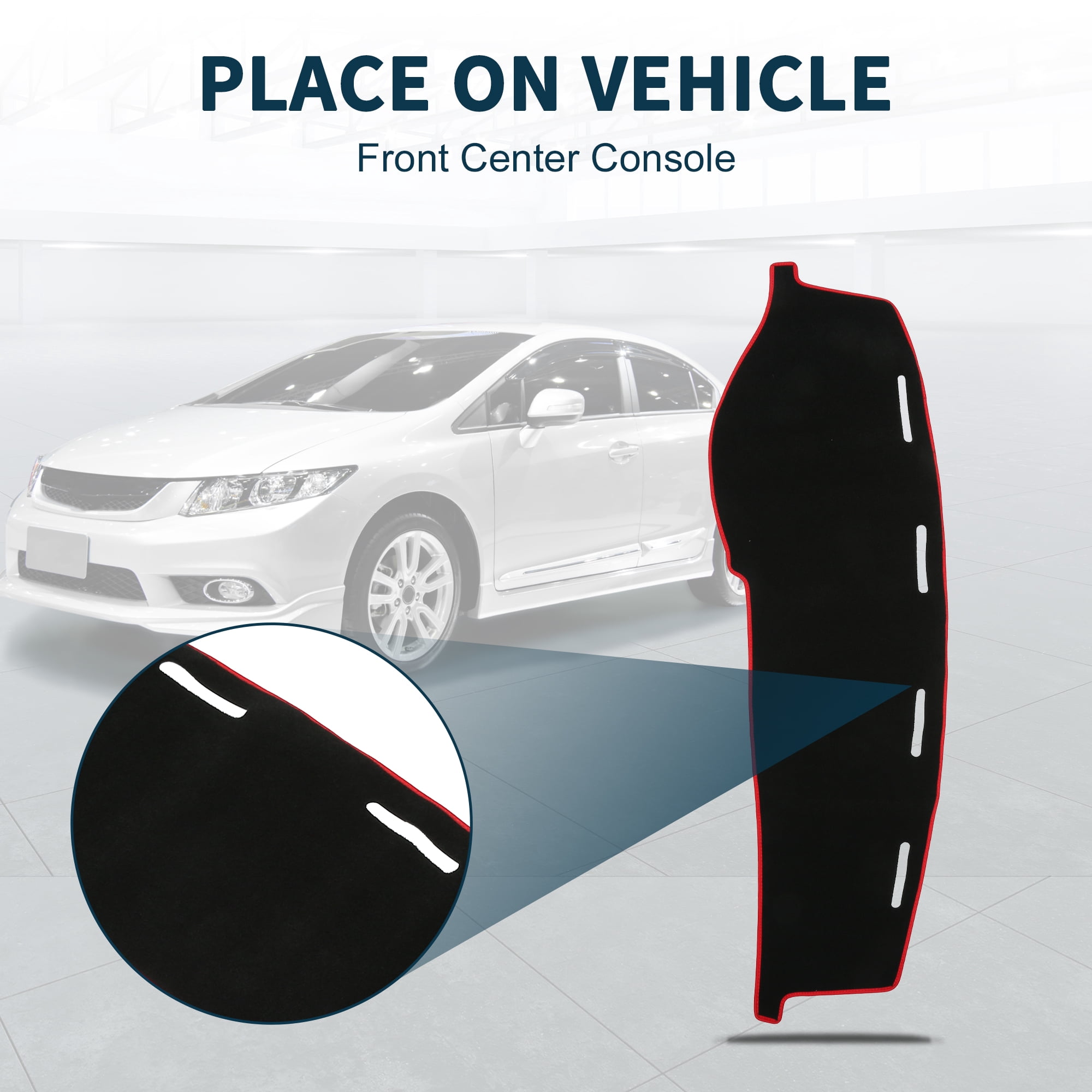 Unique Bargains Dash Cover for Honda Civic Non-Slip | Center Console Dashboard Cover Mat Black Red 1 Pcs