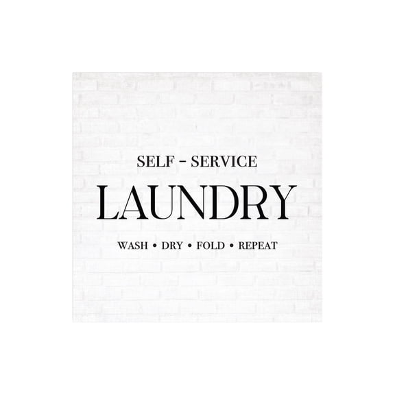 Self-Service Laundry White Tile 12 x 12 Wood Wall Sign Plaque