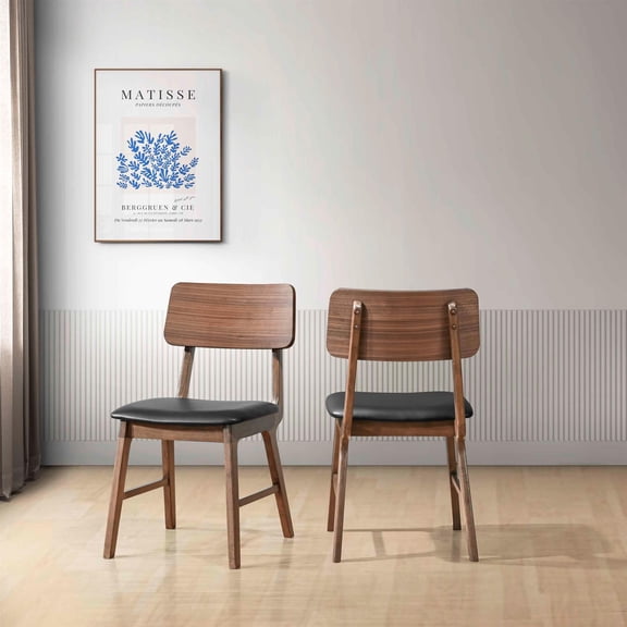 New Classic Furniture Thea Wood Side Chair with Black Seat in Walnut (Set of 2)