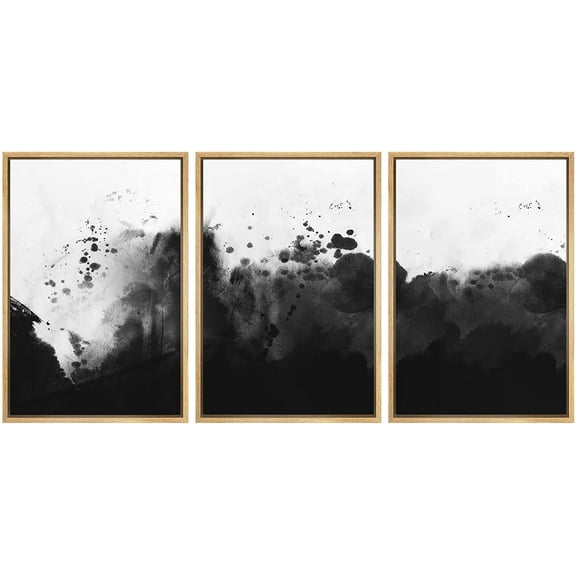 wall26 Framed Canvas Print Wall Art Set Watercolor Black Ink Landscape Abstract Shapes Illustrations Modern Art Bohemian Decorative Multicolor for Living Room, Bedroom, Office - 16"x24"x3 N