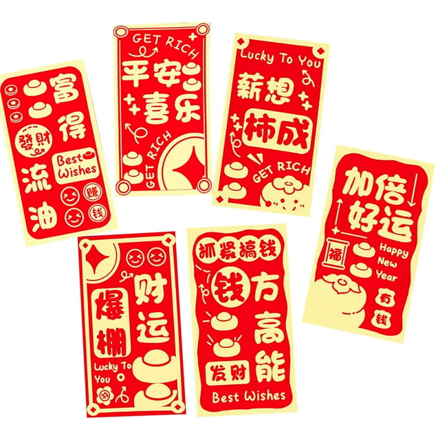 6 Pcs Enveloppes Rouges Chinoises, Nouvelle Année Hong Bao Poche Rouge, Enveloppe Porte-Bonheur pour Argent, Année Lunaire Chinoise, Festival du Printemps, Anniversaire, Mariage