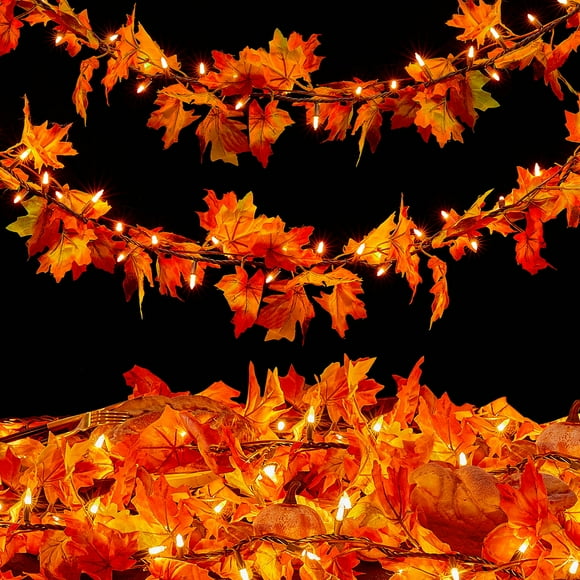 Guirnalda de otoño Meknow de Fall Decor con luces de 9 pies y 50 bombillas naranjas