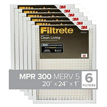 Filtrete 20x24x1  AC Furnace Air Filter  MPR 300  Clean Living Basic Dust  6-Pack (exact dimensions 19.81 x 23.81 x 0.81)