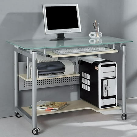 Techni Mobili Rolling Computer Desk Glass And Silver Walmart Com