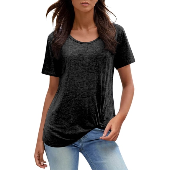Landzoo Women'S T Shirt Solid Color Short Sleeve Crew Neck Shirt Summer Cozy Soft Women Tees Size L Black