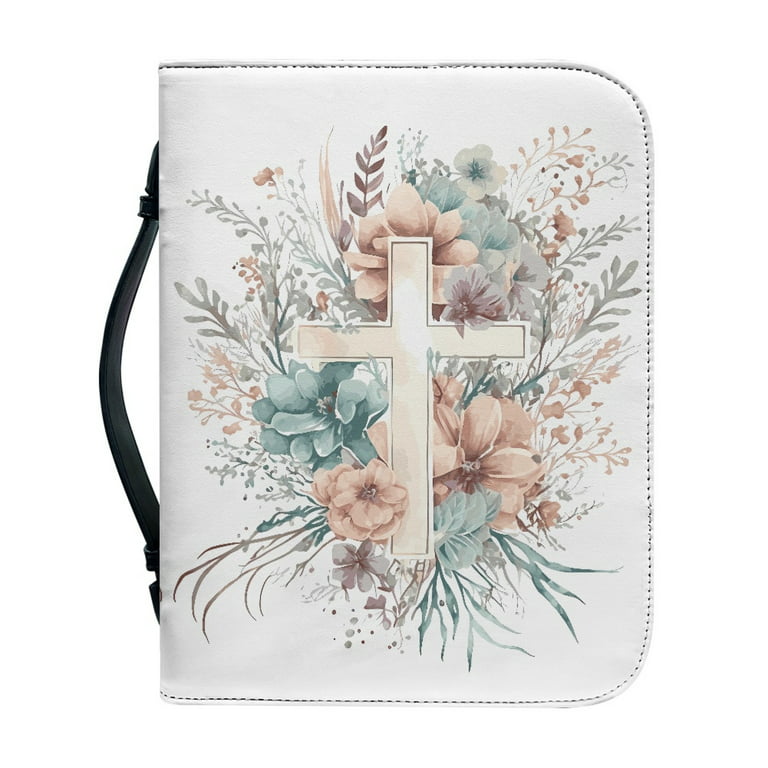 ZOCAVIA Floral Bible Covers for Women Bible with Cross On Cover Large Size  with Zippered Handle Scripture Case for Scripture Study 