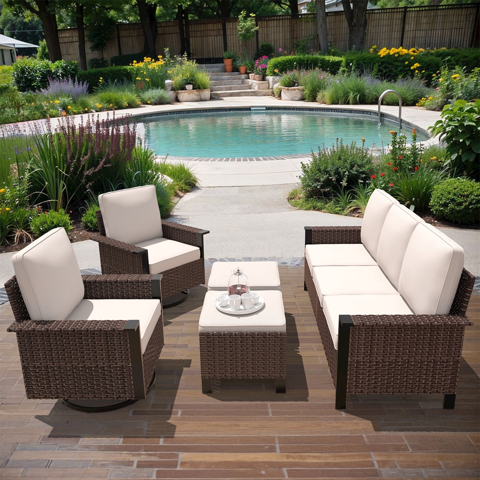 Yeahumalia 2 Packs Outdoor Patio Deep Seat Cushions 23'' x 24'', Water and Fade Resistant, Beige
