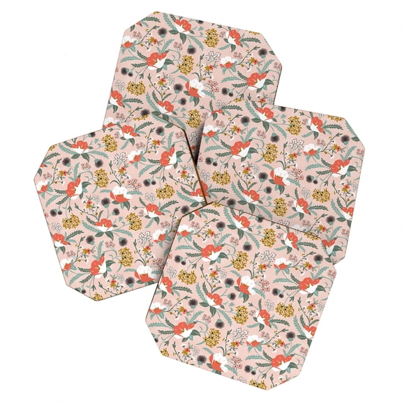 Society6 Heather Dutton Poppy Meadow Blush Set of 4 Coasters