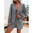 thumbnail image 5 of Women'S 2 Piece Outfits Set Long Sleeve Tie Front Top Short Set Casual Tracksuit Pajama Sets Black S, 5 of 8