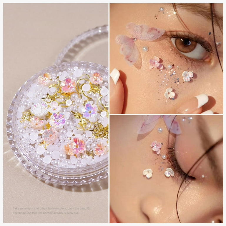 Face Jewels Gems Crystal Self-Adhesive Glitter Crafted Pearls Floral for  Party Rave Accessories DIY Craft 