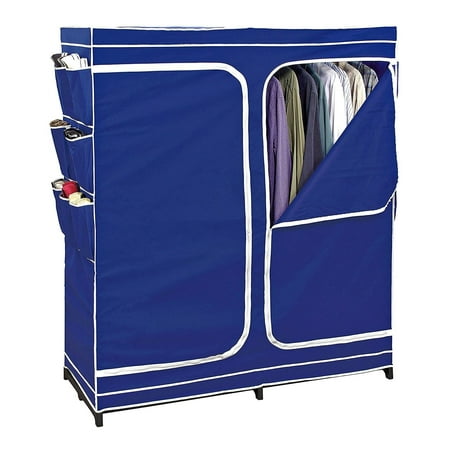 Double Closet Door - Clothes Closet Double Door Storage Closet Seasonal Storage Unit Wardrobe Organizer Easy Zip, Non Woven Breathable Fabric Navy Standing