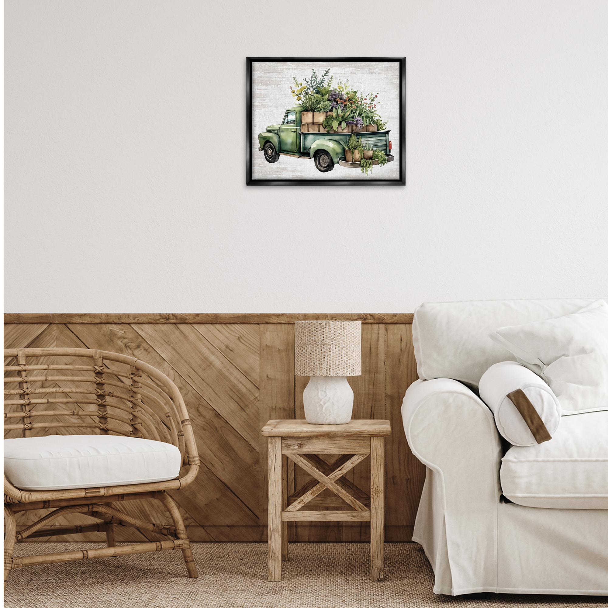 Stupell Industries Greenery Filled Truck Transportation Painting Black Floater Framed Canvas Art Print Wall Art, 21 x 17