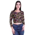 thumbnail image 1 of Moomaya Haut Court à Manches Longues pour Femmes Imprimé Col Rond T-Shirt Crop Top, 1 of 4