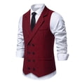 thumbnail image 2 of Xcmzpl Men's Herringbone Tweed Vest Double Breasted Lapel Collar Sleeveless with Pockets Business Meeting, 2 of 10