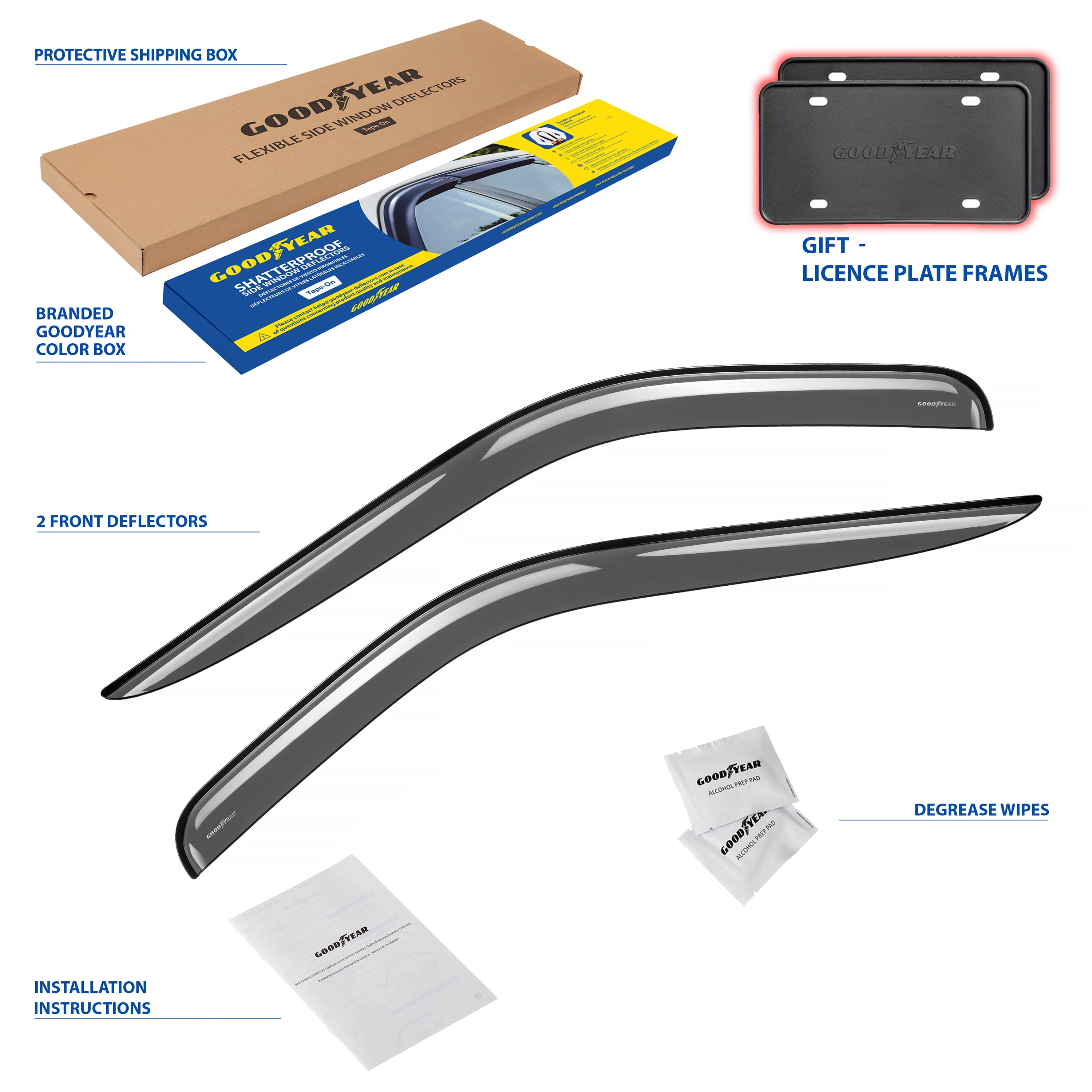 Goodyear Shatterproof Window Deflectors for Ford Transit 2014-2025, Tape-on Rain Guards, Window Visors, Vent Deflector,Vent Visor, Car Accessories, 2pcs - GY003242LP