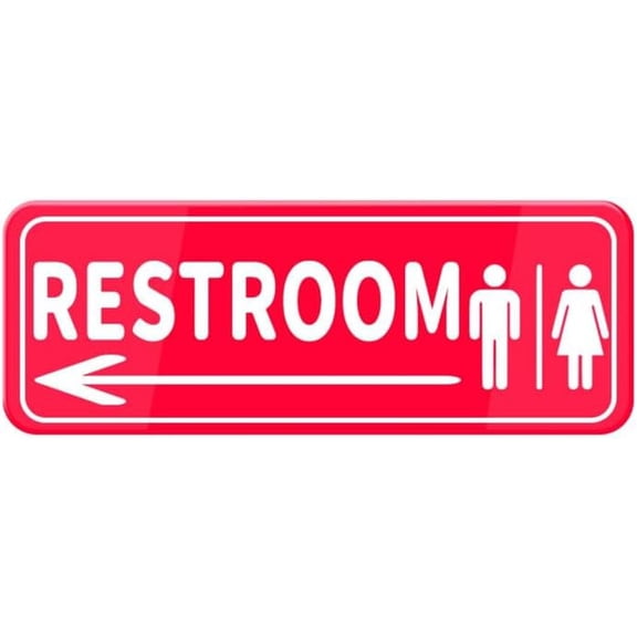 Restroom Left Arrow Sign W/Adhesive Back - Durable And Wipe Clean Plastic Sign - 10"X3" Business Restaurant Signage For Customer Entry Areas