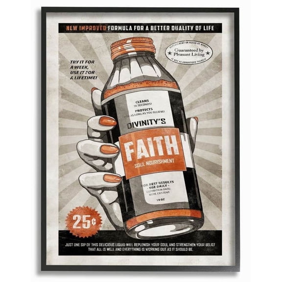 Stupell Industries Faith Formula Funny Vintage Comic Book Design Framed Wall Art by Ester Kay