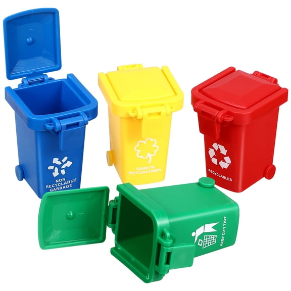 4 Pcs Kids Recyclable Trash Can Small Toy Mini Green Color Child