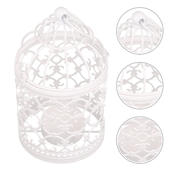 OUNONA 2Pcs Bird Cage Candlesticks White Iron Candle Holders for Home Indoor Outdoor Hanging