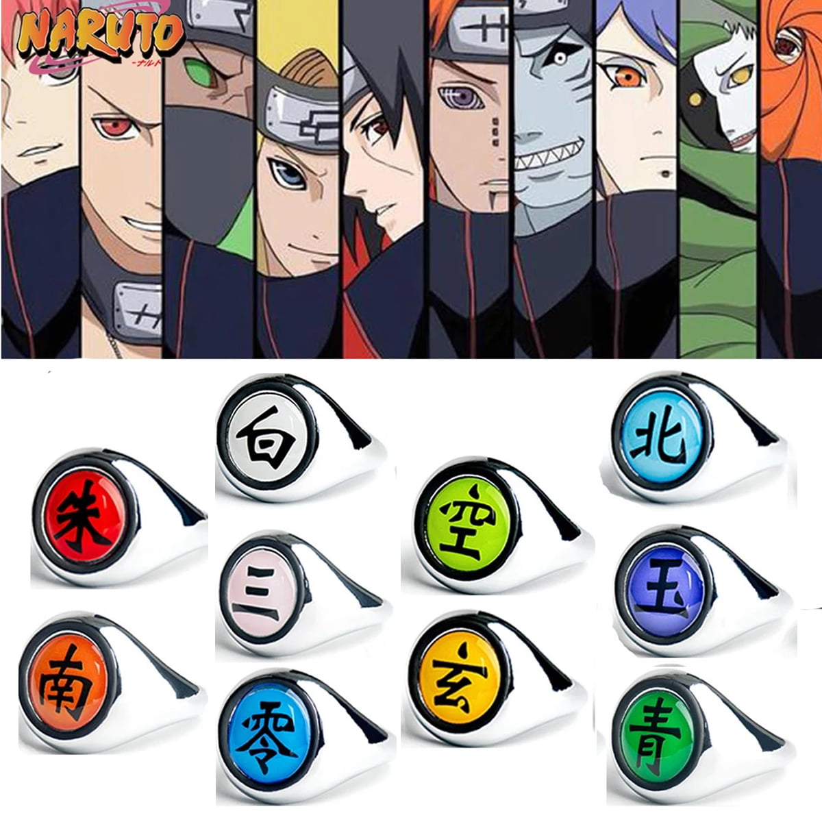 10pcsSet Naruto Akatsuki Ring Set Itachi Figures Palestine
