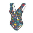 thumbnail image 4 of Yiaed Cartoon Space Print Women's Ruffled One Piece Swimsuit V Neck Swimwear Slimming Monokini for Woman-XX-Large, 4 of 8
