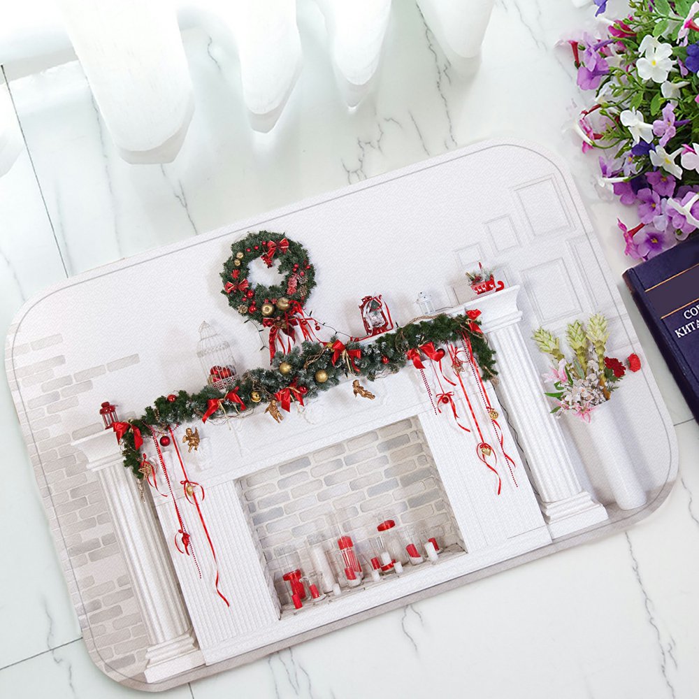 ABPHQTO Christmas Decoration With Fireplace In The Room Doormat