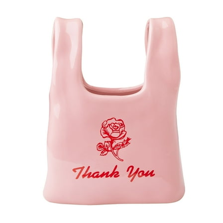 Mainstays Pink Bodega Shopping Bag Ceramic Vase, 5.9" L x 9" H