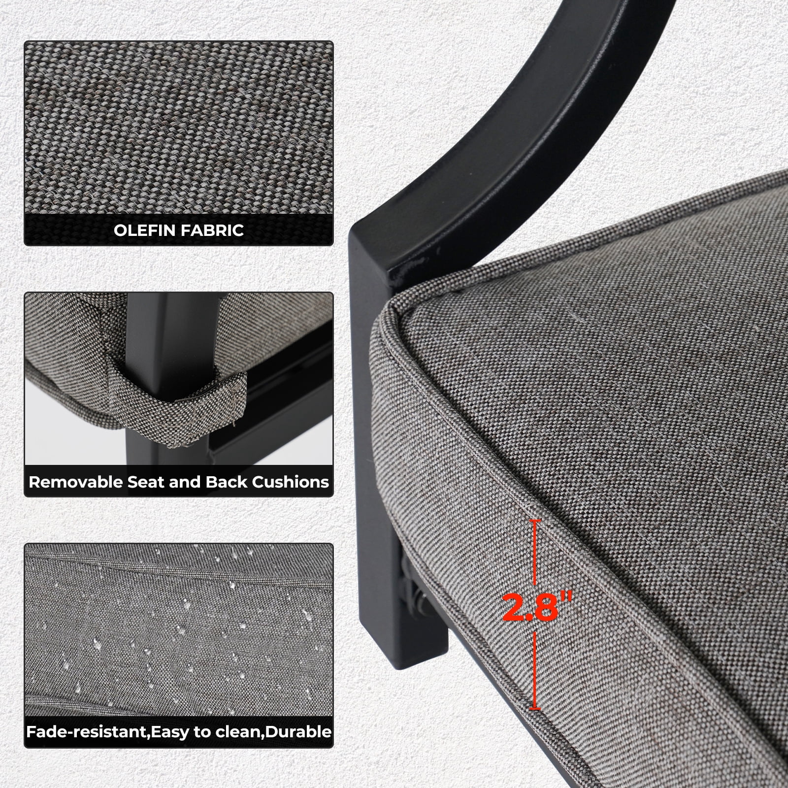 EVERITE Patio Chairs Set of 2,Outdoor Swivel Patio Metal Chairs with Olefin Cushions for Bistro Balcony Porch Deck and Yard,Grey