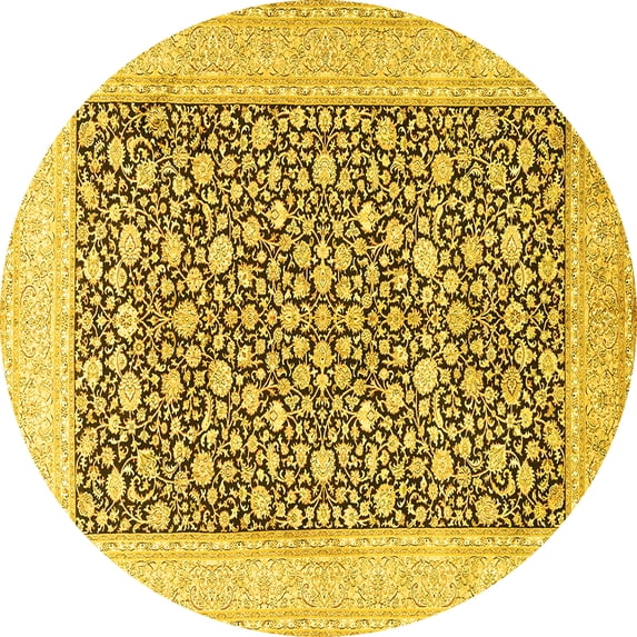 Ahgly Company Machine Washable Indoor Round Persian Yellow Traditional Area Rugs, 7' Round