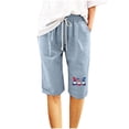 thumbnail image 2 of Patlollav Womens Cotton Linen Shorts Independence Day Print Casual Summer Elastic Waist Comfy Shorts with Pocket, 2 of 6
