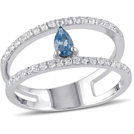 Tangelo 1 Carat T.G.W. London Blue Topaz and White Topaz Sterling Silver Two-Row Ring