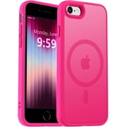 Strong Magnetic for iPhone SE Case 2022/iPhone SE 2020 Case/iPhone 7 Case/iPhone 8 Case [Compatible with Magsafe] Slim Thin Translucent Matte Protective Cover Phone Case 4.7'', Hot Pink