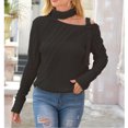 thumbnail image 2 of Women's Off Shoulder Metallic Trim Long Sleeve Pullover Sweater Halterneck Casual Knit Top for Spring Autumn, 2 of 2