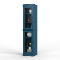 Palace Imports 100% Solid Wood 16.5" Kitchen Pantry Storage Cabinet with Glass Doors and Adjustable Shelves, Teal Blue
