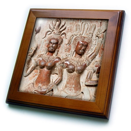 Acetate Temples Frame - 3dRose Devatas in the temple of Angkor Wat. Siem Reap, Cambodia. - Framed Tile, 6 by 6-inch