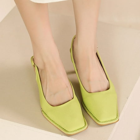 

〖Yilirongyumm〗 Yellow 40 Sandals Women Fashion Summer Women Sandals Mid Heel Solid Color Back Strap Buckle Casual Style