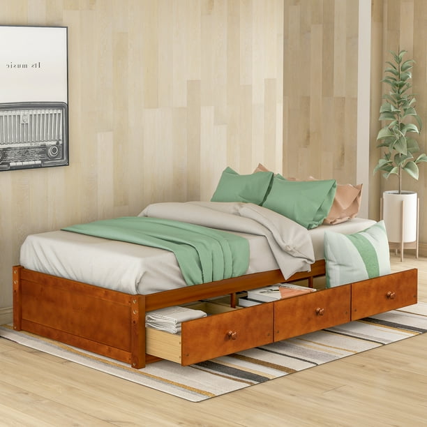 Wood Bed Frame Platform Storage, High Bed Frame With Storage Twin
